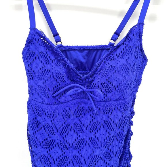 Becca Purple Crochet Ruched One Piece Swimsuit - Picture 2 of 6